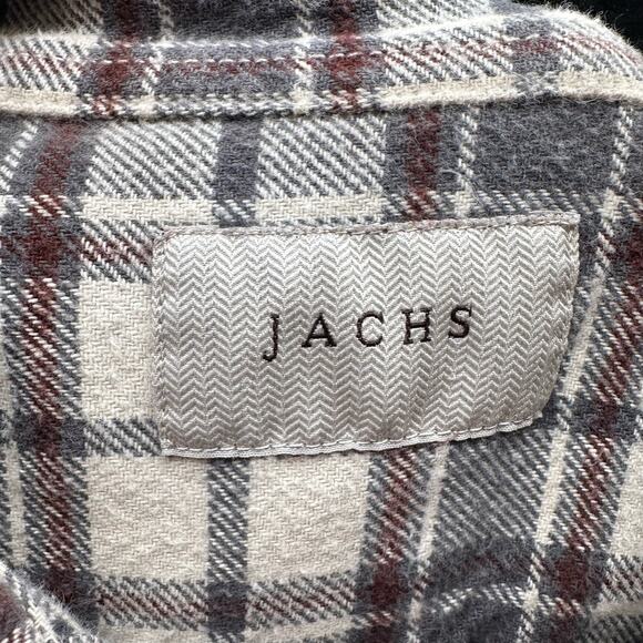 Jachs Flannel Gray/Brown/White Men's Plaid Button-Up Shirt L Tall Hi-Low Hem LS - Picture 4 of 6